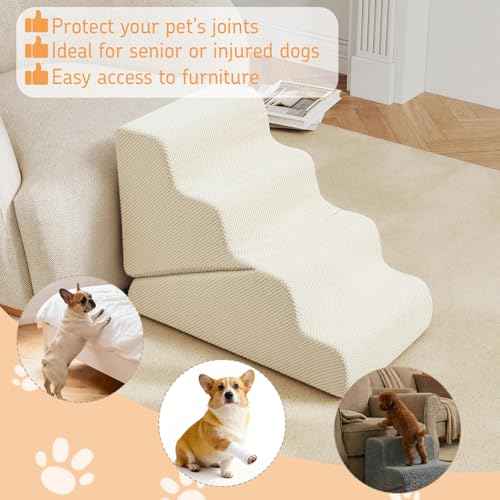 Dog Ramp for Bed (Beige / Standard 4 Step)