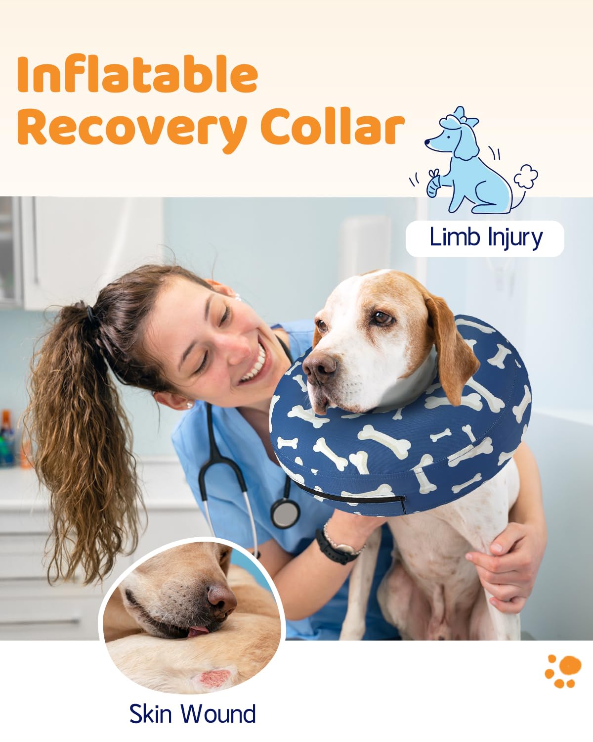 Inflatable Dog Cone Collar Alternative After Surgery (T Bone Navy / XXL(Neck 18.5"-23.5"))