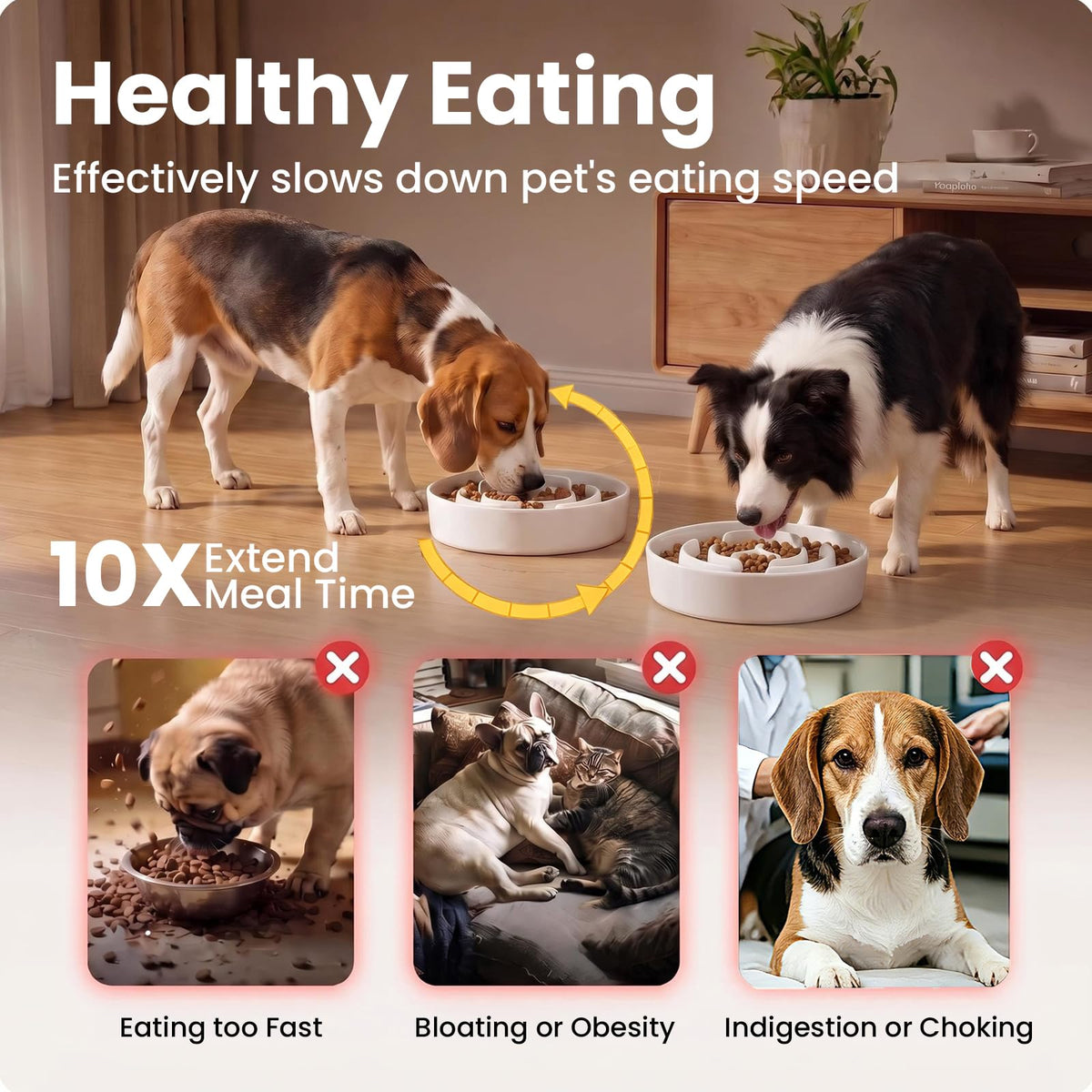 2 Pack Ceramic Slow Feeder Dog Bowls 1.6 Cups for Medium & Small Fast Eater (White + White / 2 Pack M - 1.6 Cups)