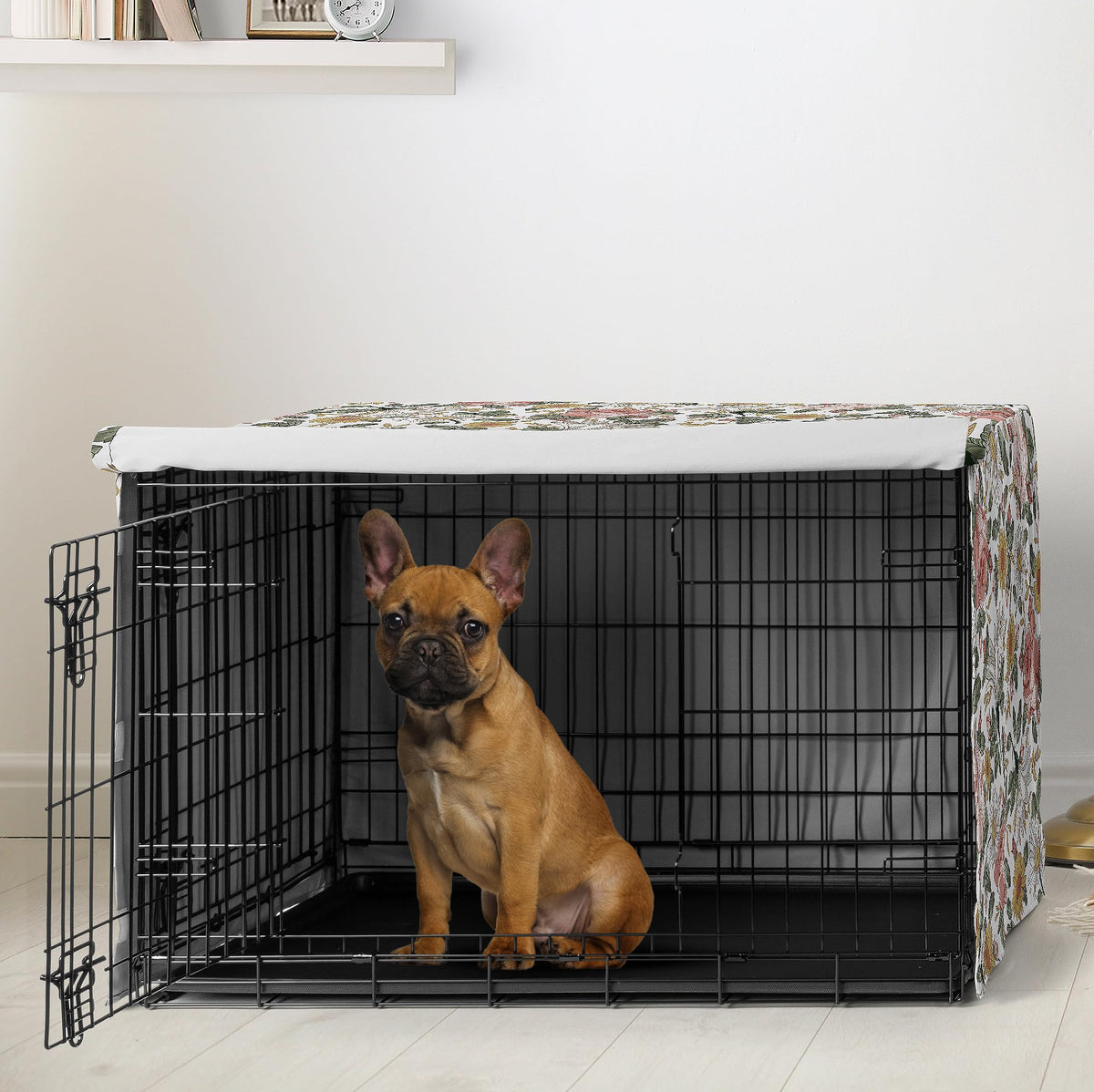 30in. Small Medium Dog Crate Cover (Vintage Floral Pink and Green / 30.0"L x 21.0"W x 19.5"H)