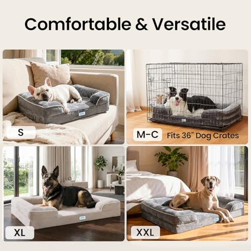 Orthopedic Extra Large Dog Bed Couch (44" x 29" x 7" / 04-Beige)
