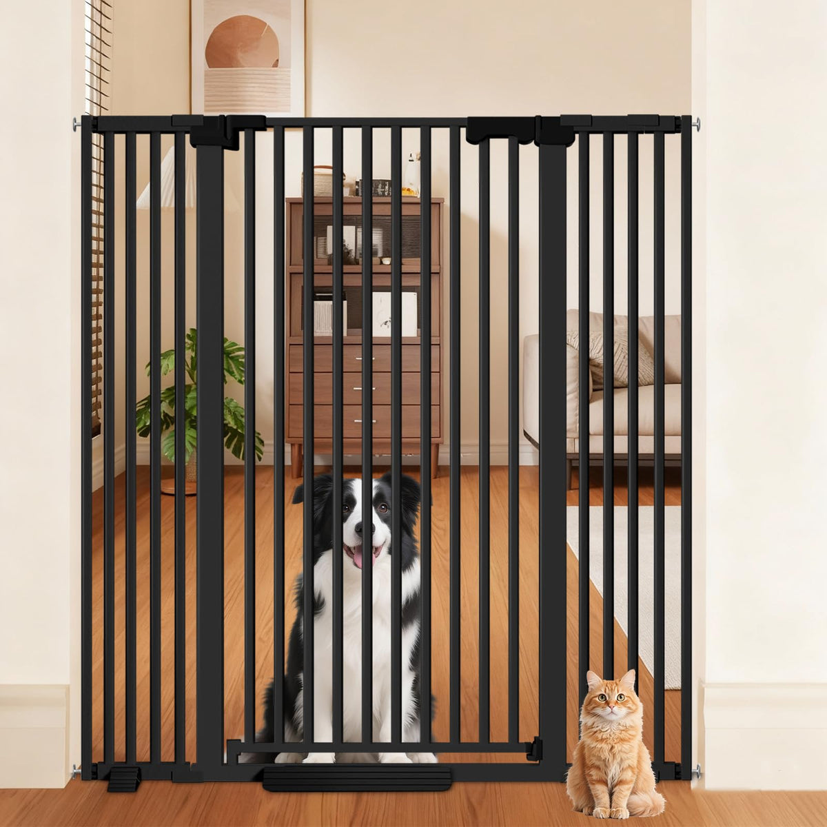 51'' Extra Tall Cat Gate Barrier for Doorways Hallways (Black-51"tall / 30''-49.2''Wide)