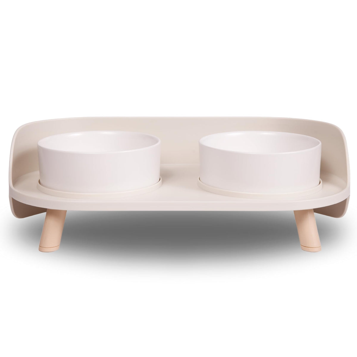 Ceramic Dog Bowls with Stand (13.5 OZ / White / Beige)