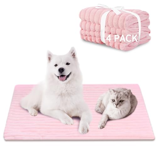 4Pcs Soft Plush Fluffy Self Warming Thermal Pet Mat for Dogs and Cats (Blush Pink / X-Large (45'' X 28'' X 1''))