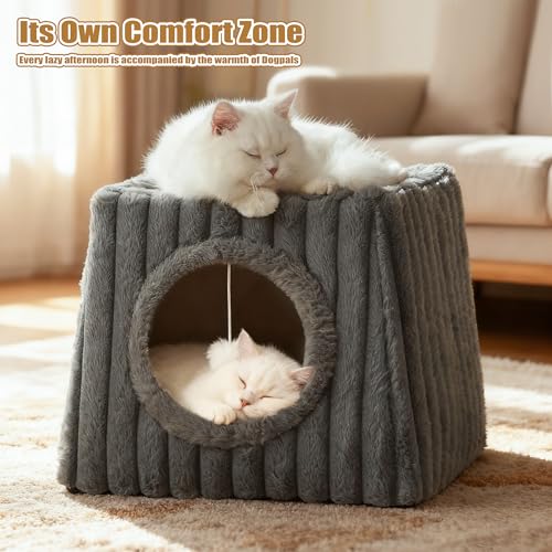 Cat Cave House 18.8"x15.4"x15.4" XL with Fluffy Balls (Deep Grey / XL)