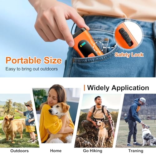 2 Pack Dog Bark Deterrent Devices Anti Barking Device for Dogs Ultrasonic Bark Stopper Portable Dog Training Tool Indoor Outdoor Up to 50ft Correct Bad Behavior of Own or Neighbor's Dog (Orange / 2 Pack)