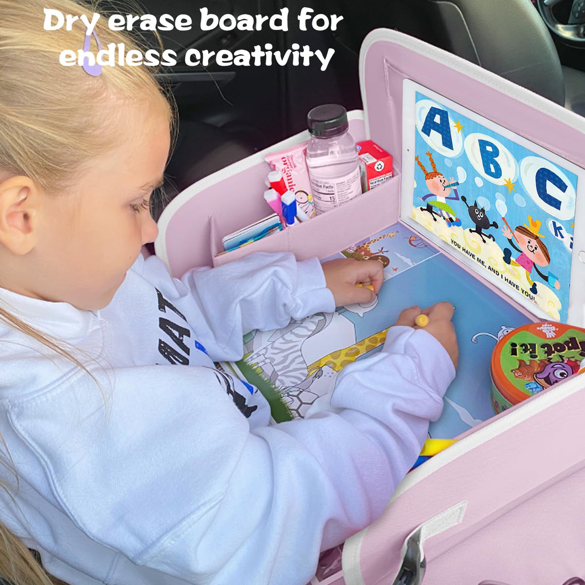 Kids Travel Tray for Toddler Car Seat (Light PurpleUnicorn)