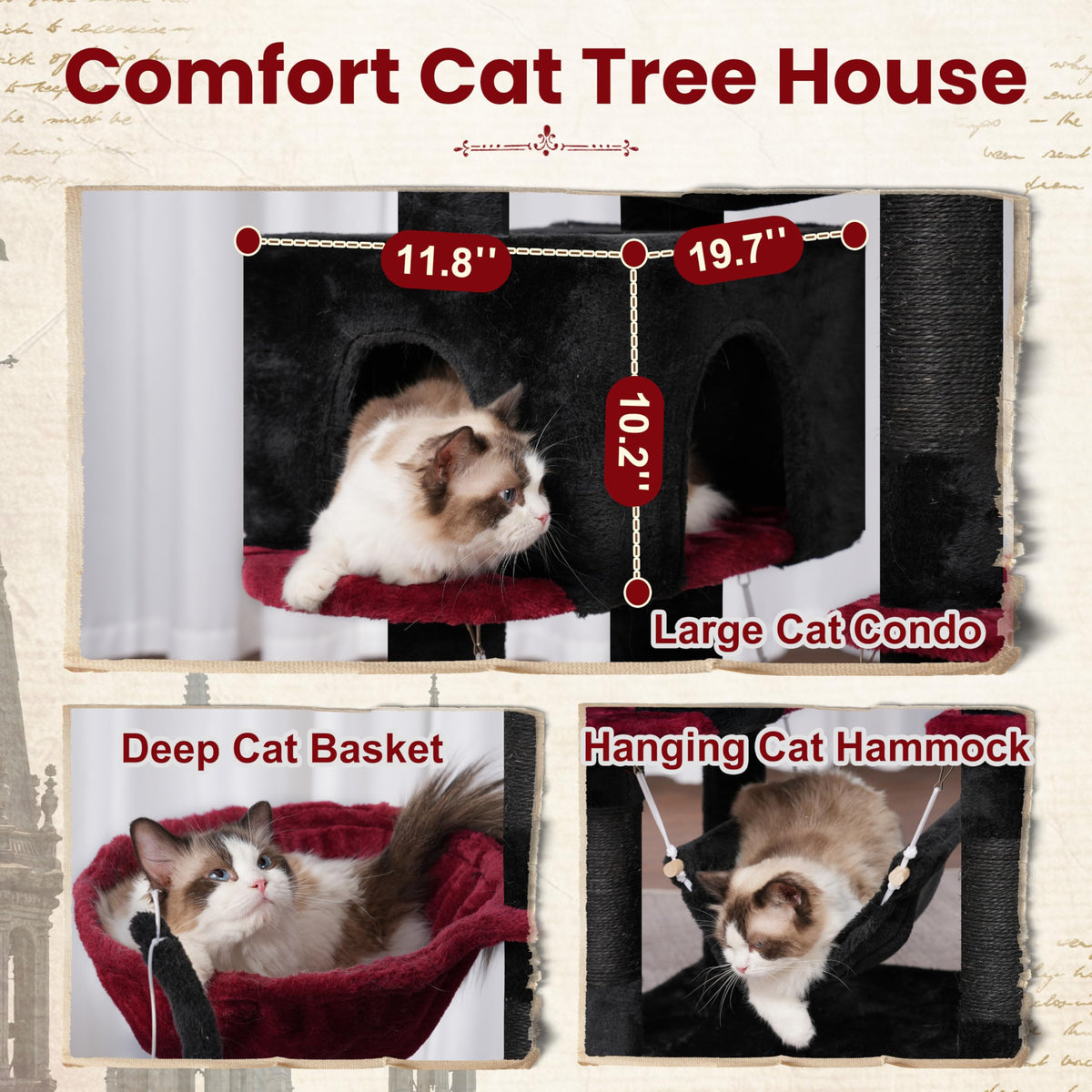 Cat Tree 63'' Cat Tower for Large Cats (63 inch / Black and red)