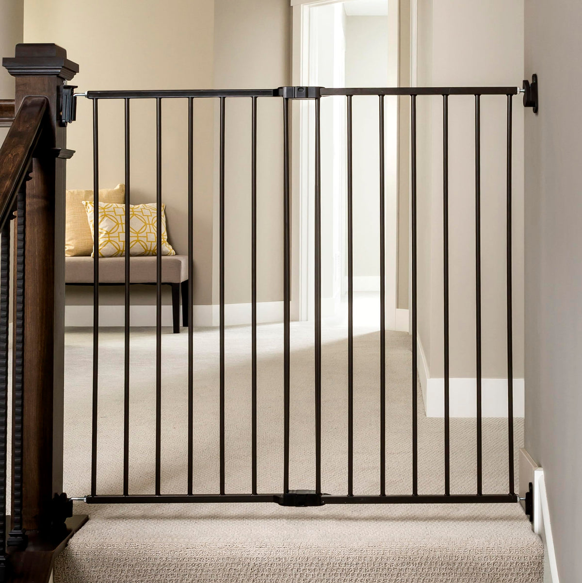 Safety 36" Extra Tall Baby Gate for Top of Stairs & Dooways (Black / 24-40.5"W x 36"H)