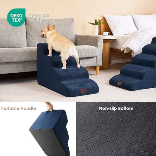 Curved Dog Stairs Ramp (Navy / 31.3"l X 15.7"w X 19.3"h)