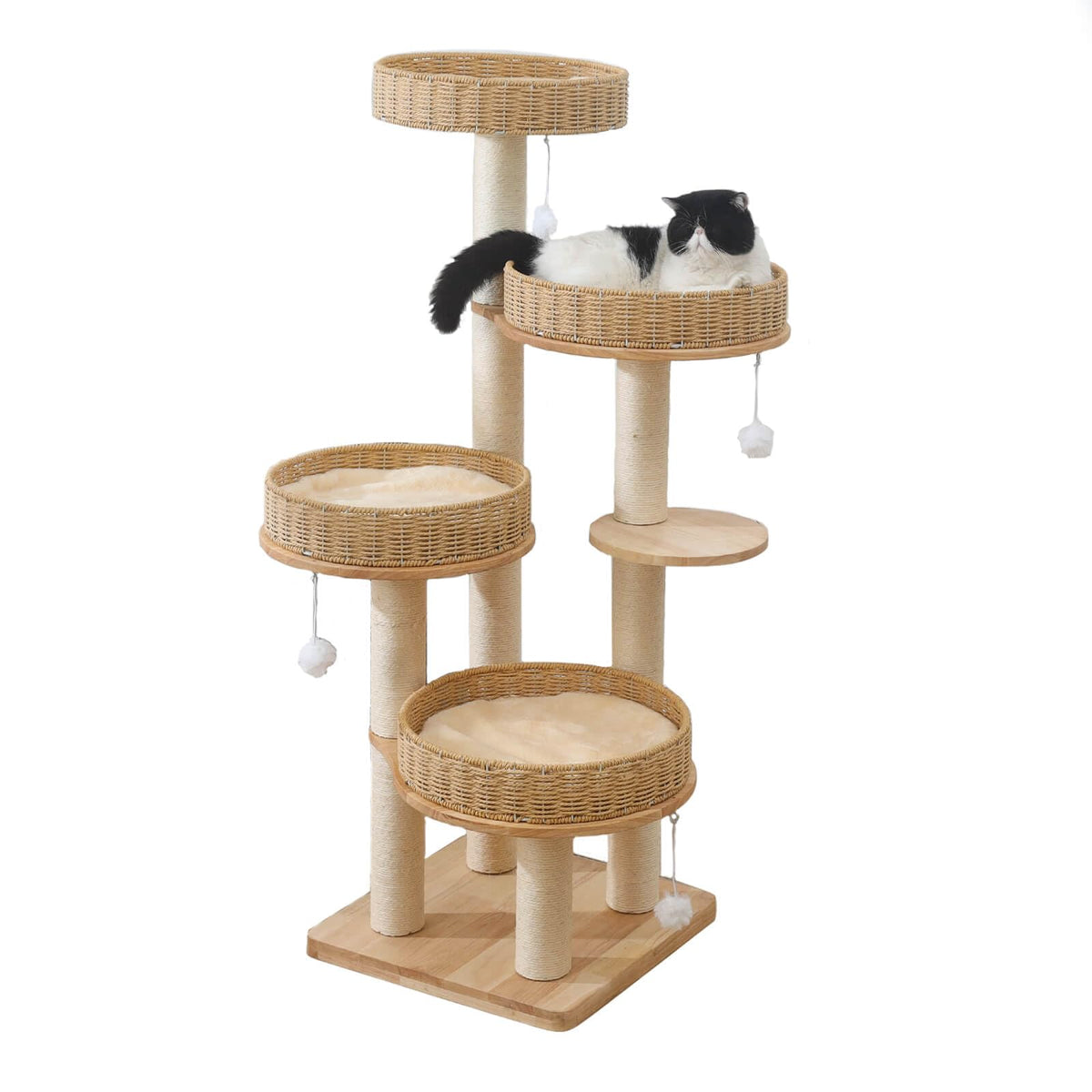 54in Solid Wood Cat Tree for Indoor Cats