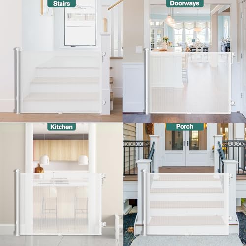 Retractable Baby Gate for Stairs (White / 72" Wide x 34" Tall)