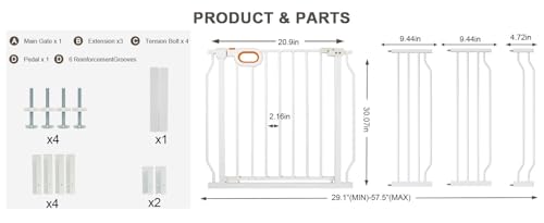 29.1 57.5 Inch Baby Gates Extra Wide with Door for Stairs Doorways