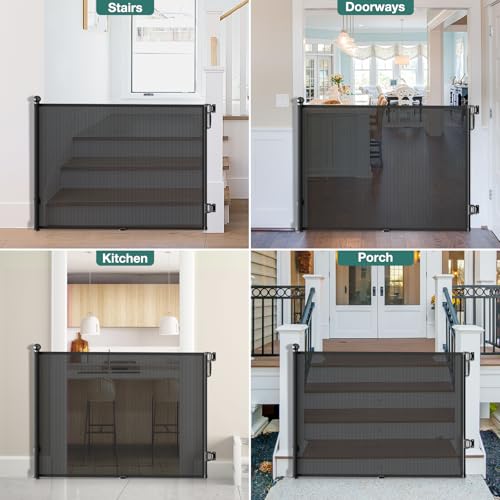 Retractable Baby Gate for Stairs (Black / 72" Wide x 34" Tall)