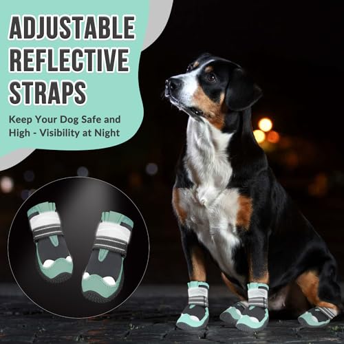 Dog Shoes for Large Small Medium Dogs (Green / #7 (Width 2.8 inch) for 63-78 lbs)