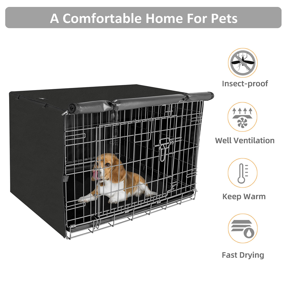 Dog Crate Cover Waterproof Kennel Cover (36.0"L x 23.0"W x 25.0"H / Black)
