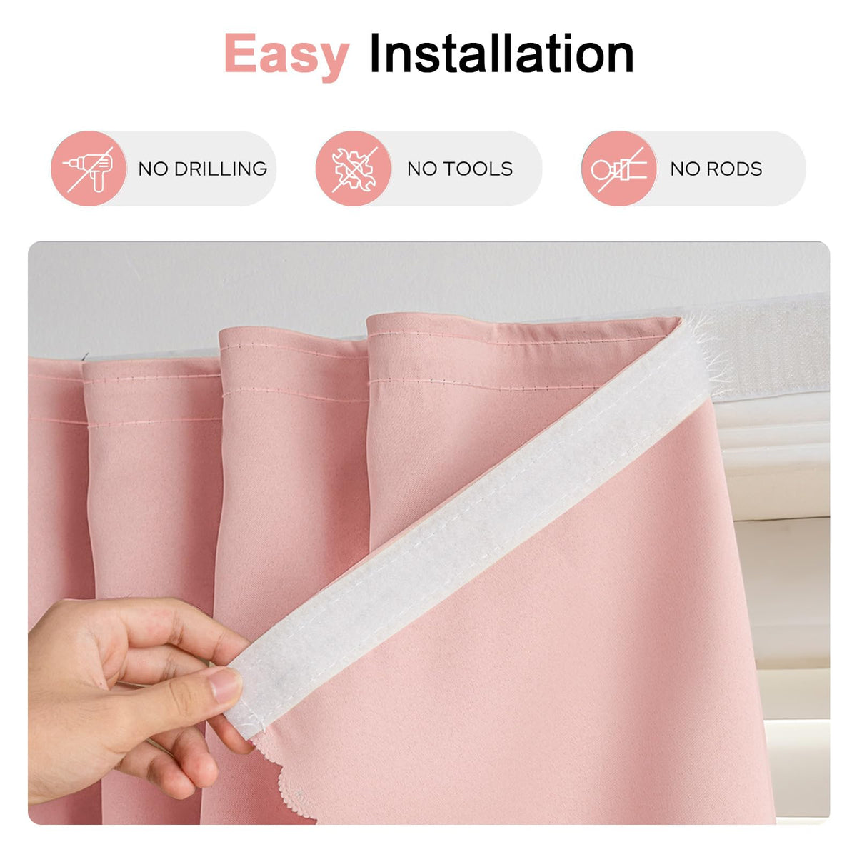 Magic Tape Blackout Curtains (47"W x 84"L (Pack of 1) / Pink)