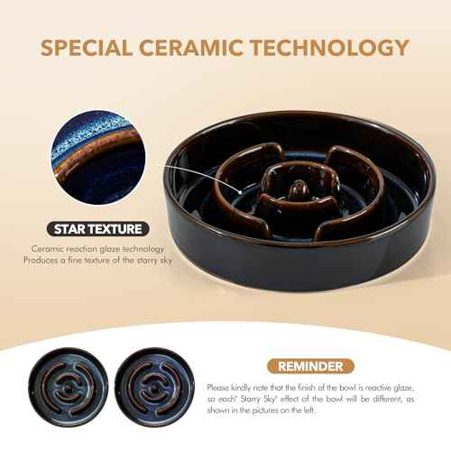 Raised Slow Feeder Dog Bowls (1 x Starry Sky + Stand - A / M- 7.3inch / 1.2 Cups)