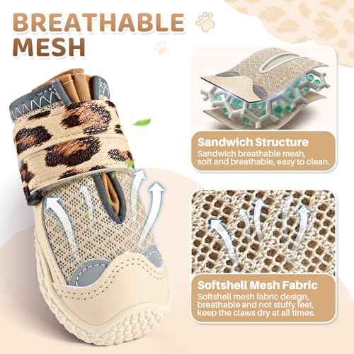 Dog Shoes for Large Small Medium Dogs (Beige / #8 (Width 3.0 inch) for 74-91 lbs)