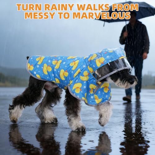 2-in-1 Reversible Medium Dog Raincoat, Hooded Rain Jacket Poncho (M:15-25lbs / YELLOW)