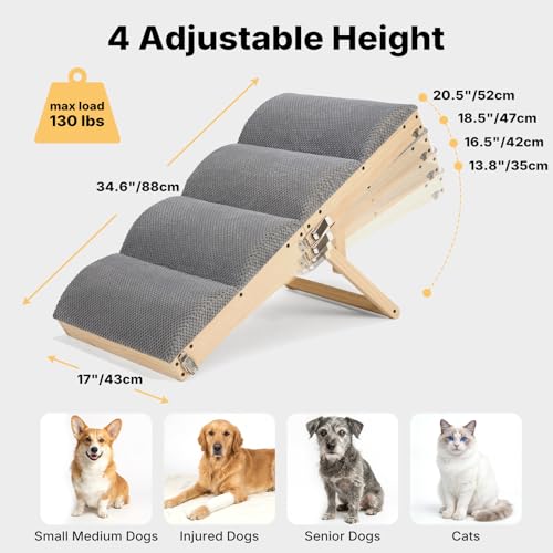 Foldable Dog Ramp for Couch Lower Bed Small Dogs 17"W (Light Gray / up to 20.5"-for couch/lower bed)