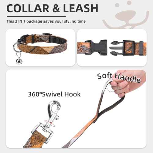 Dog Harness Collar and Leash Set No Pull for Small Medium Sized (Orange / XS (CHEST 13"-14.5"))