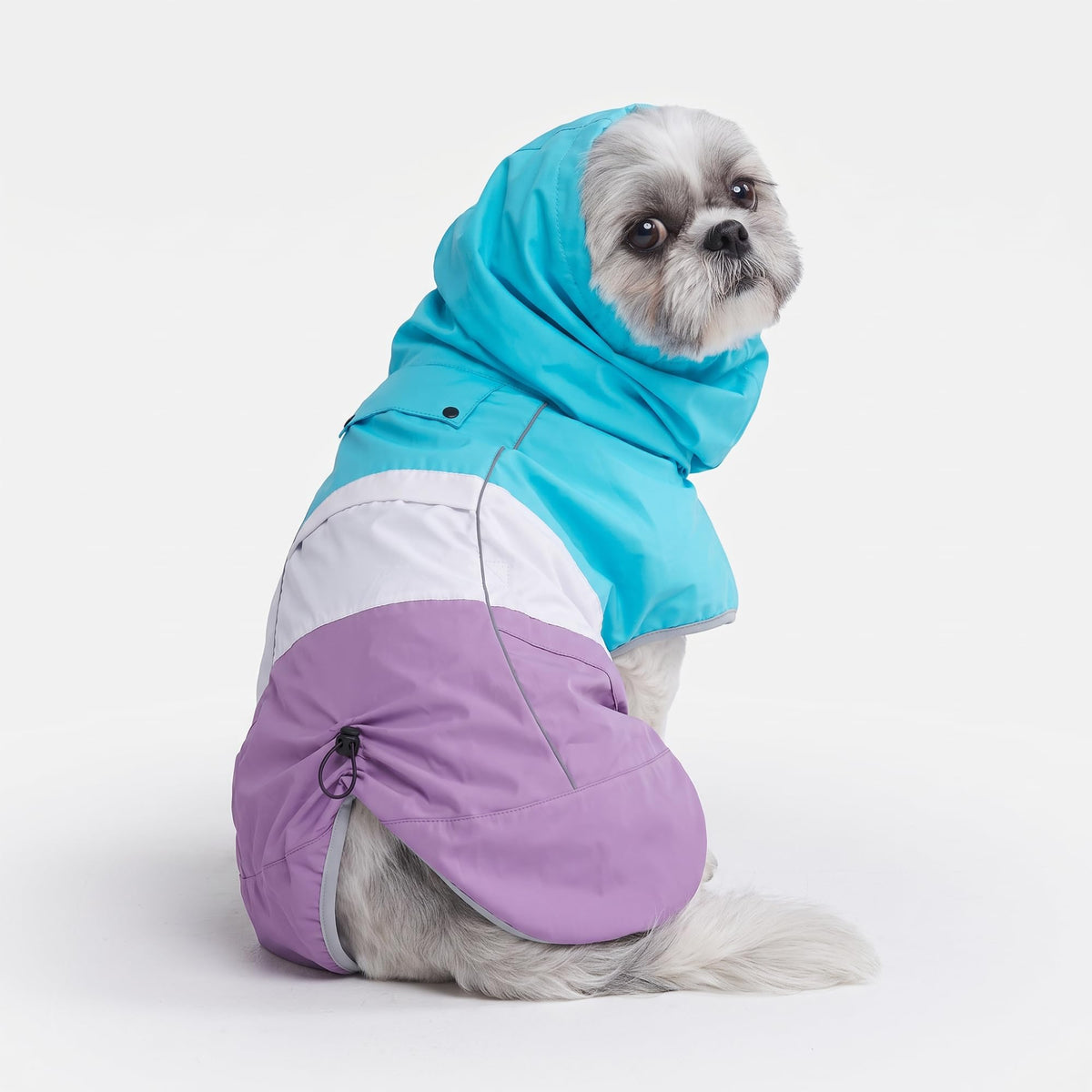 Dog Raincoat Waterproof Rain Jacket w (Aqua White Purple / Large)