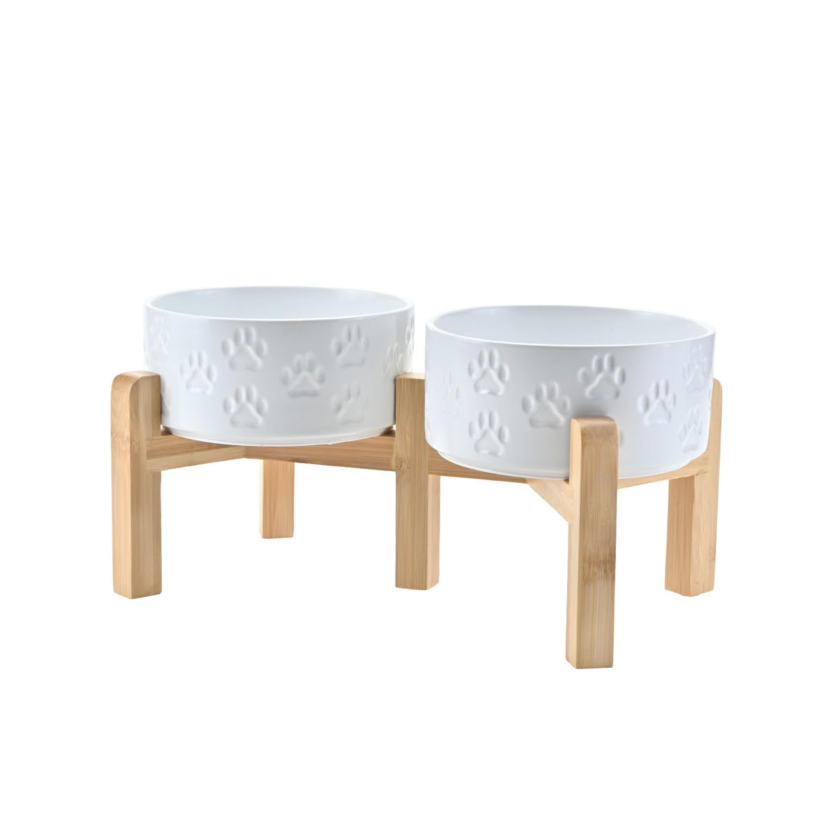 Elevated Dog Bowls Ceramic (6.1 in - 3.6 cups / Paw White)