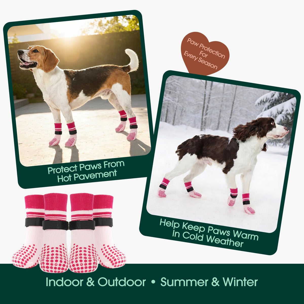 2 Pairs Anti Slip Dog Socks with Grips (Xs(paw width: 1.57") / pink)