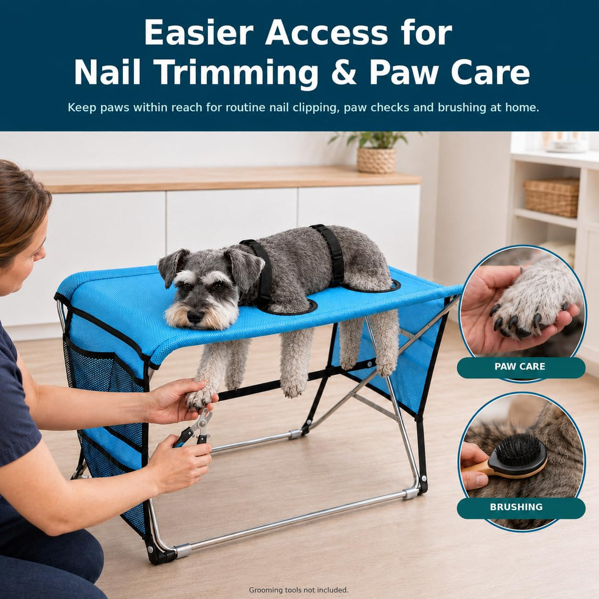 Pet Grooming Hammock with Stand for Small Dogs and Cats (Dark blue)