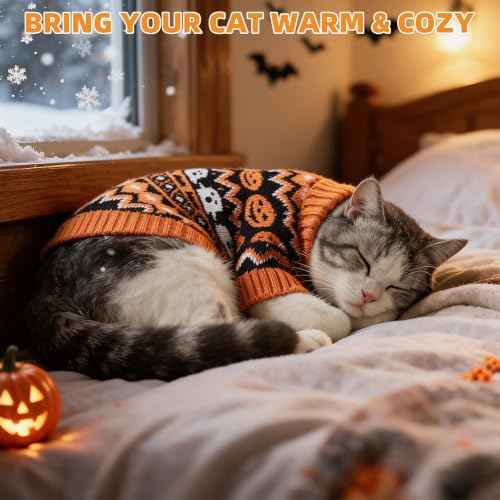 Halloween Cat Sweater for Cats Only (Orange / Small)