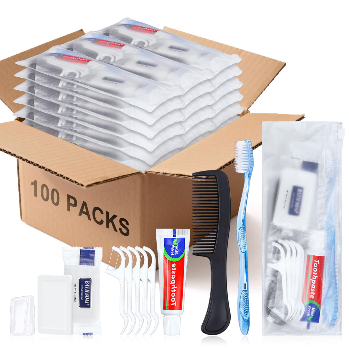 100 Set Personal Hygiene Kit Basic Toiletry Kits Homeless Supplies (1 Count (Pack of 100))