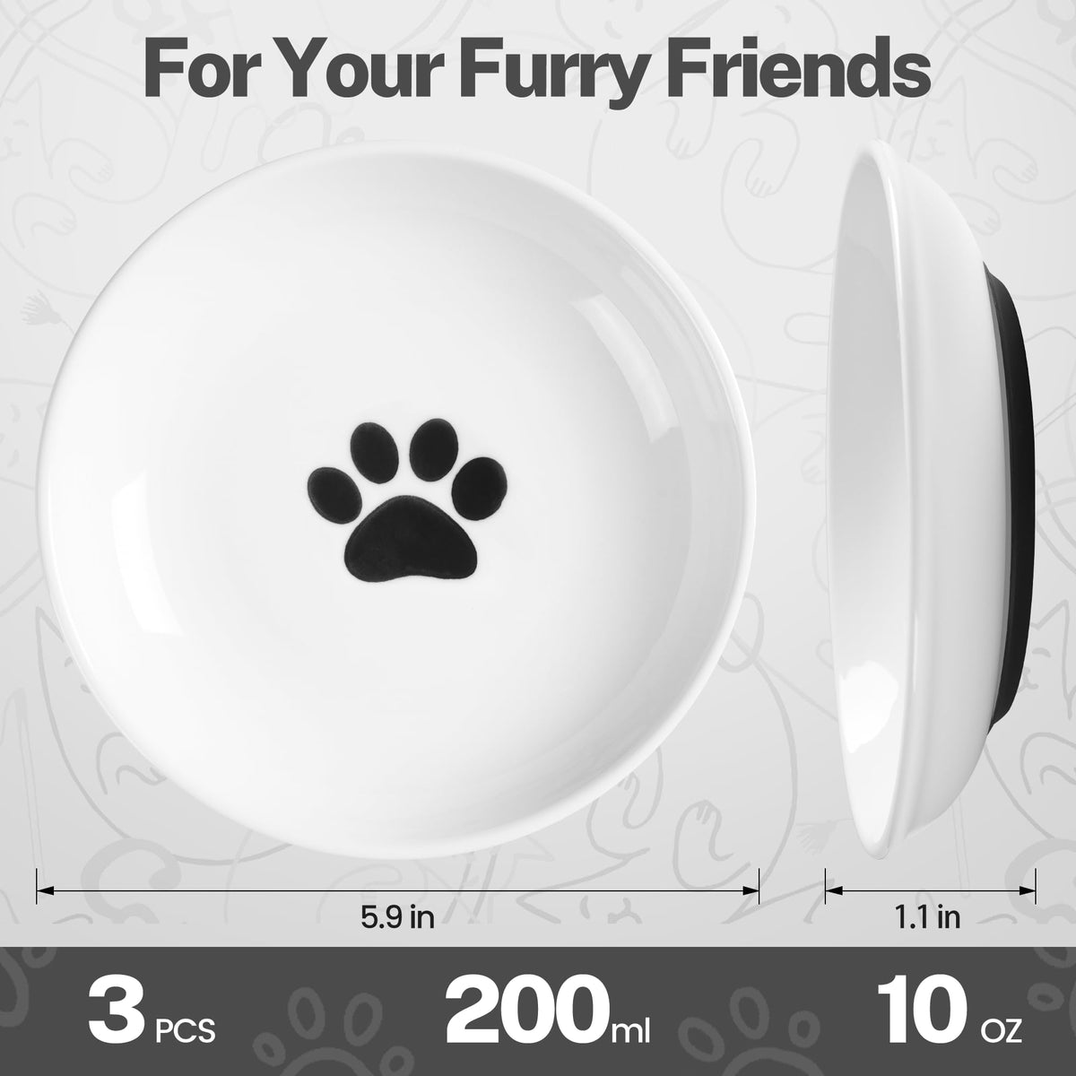 Cat Food Bowls (Shallow Dish | 3 PCS / Cat Paw)