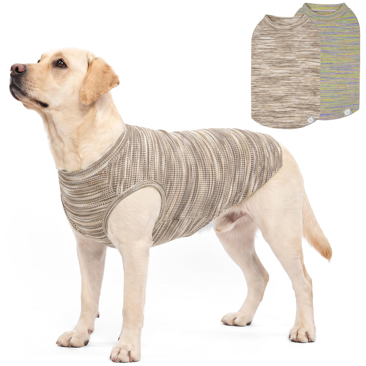 2Pack Waffle Dog Shirt for Medium Large Dogs Striped Dog Sweater (XX-Large (28-50lbs) / 2Pack Marled)