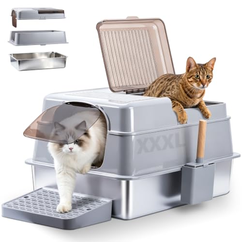 Stainless Steel Litter BoxWith Lid (XXXL:27.7"L x 19.7"W x 15.7"H)