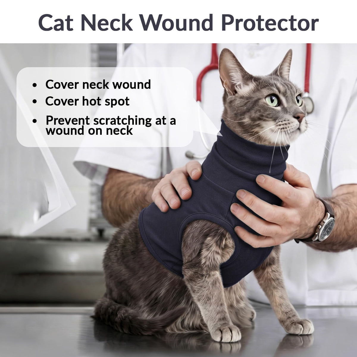 Dog Snood Medical Shirt Turtleneck Dog Neck Wound Protector (DeepBlue / M(Chest: 20.5"))