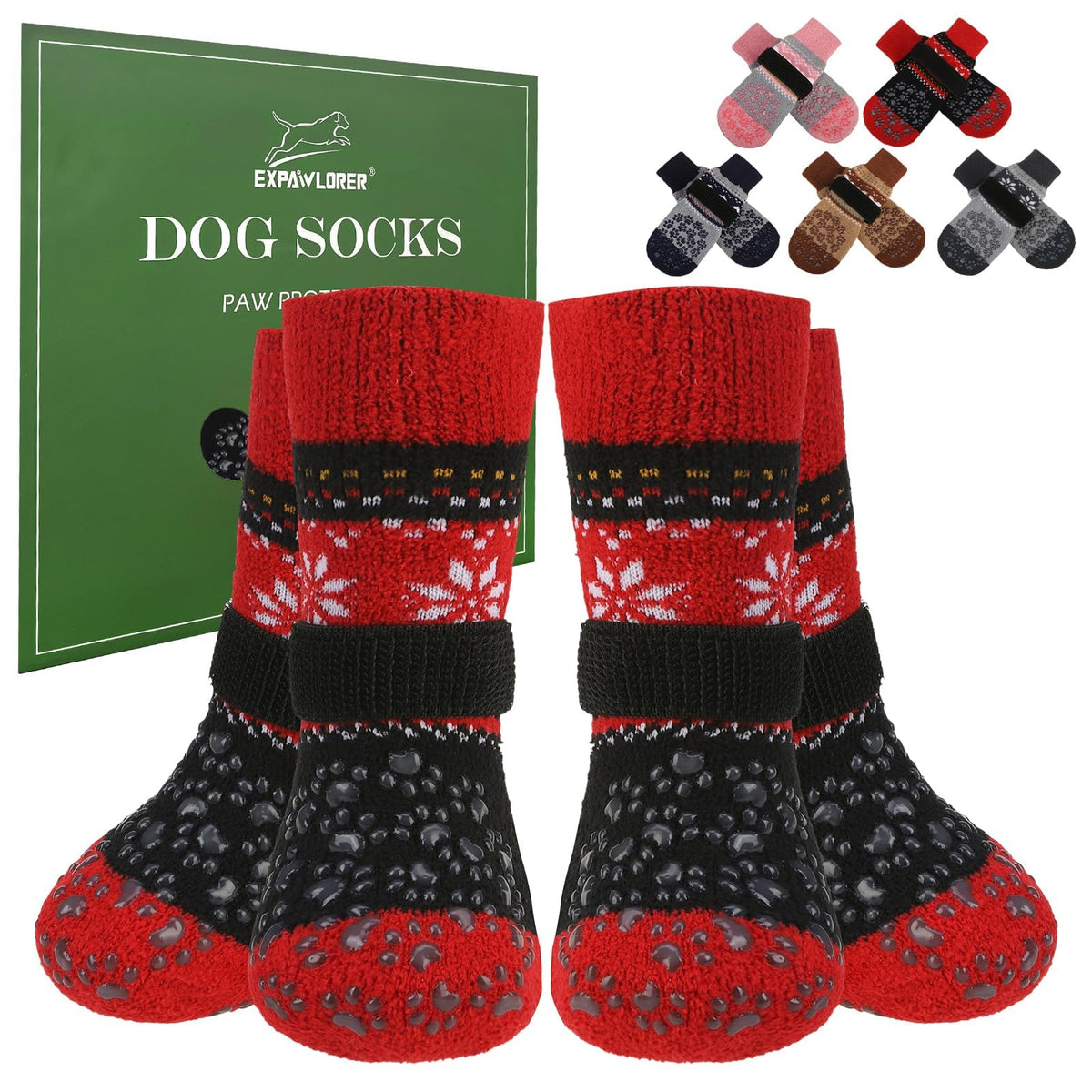 Anti Slip Dog Socks to Prevent Licking Paws for Hot Pavement (Black Red / Large)