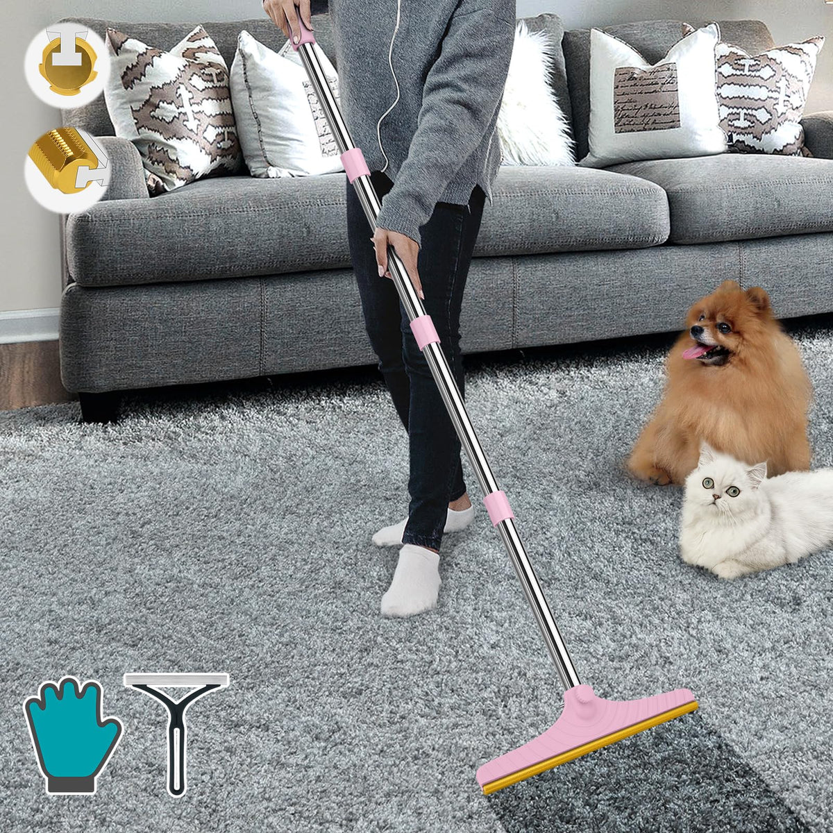 Carpet Rake for Pet Hair Removal (Pink)