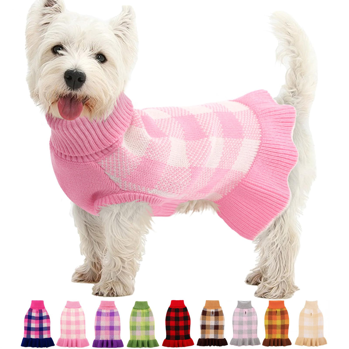 Dog Sweater Dress Plaid Knitwear for Medium Dogs Girl Christmas Clothes (Pink / Medium)
