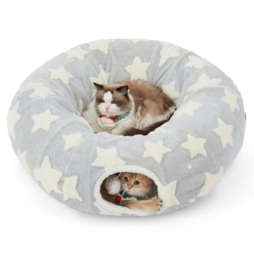 Lesure Donut Cute Jacquard Cat Tunnel Bed Kitten Toys for Puppy Bunny (Standard (33.5"L x 33.5"W x 10"H) / Galaxy Grey)
