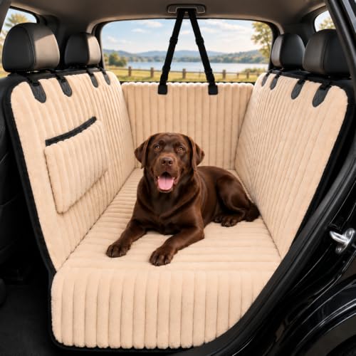 Plush Dog Car Seat Cover (Light Khaki / Standard - 54" Length)