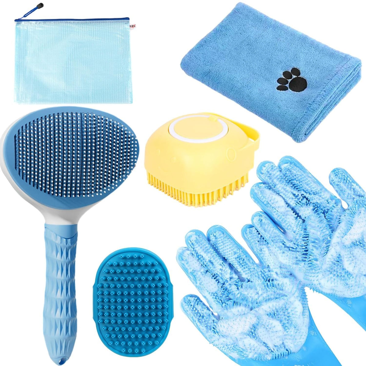 Bath Grooming Kit with Hair Brush (6-Bath-Blue)