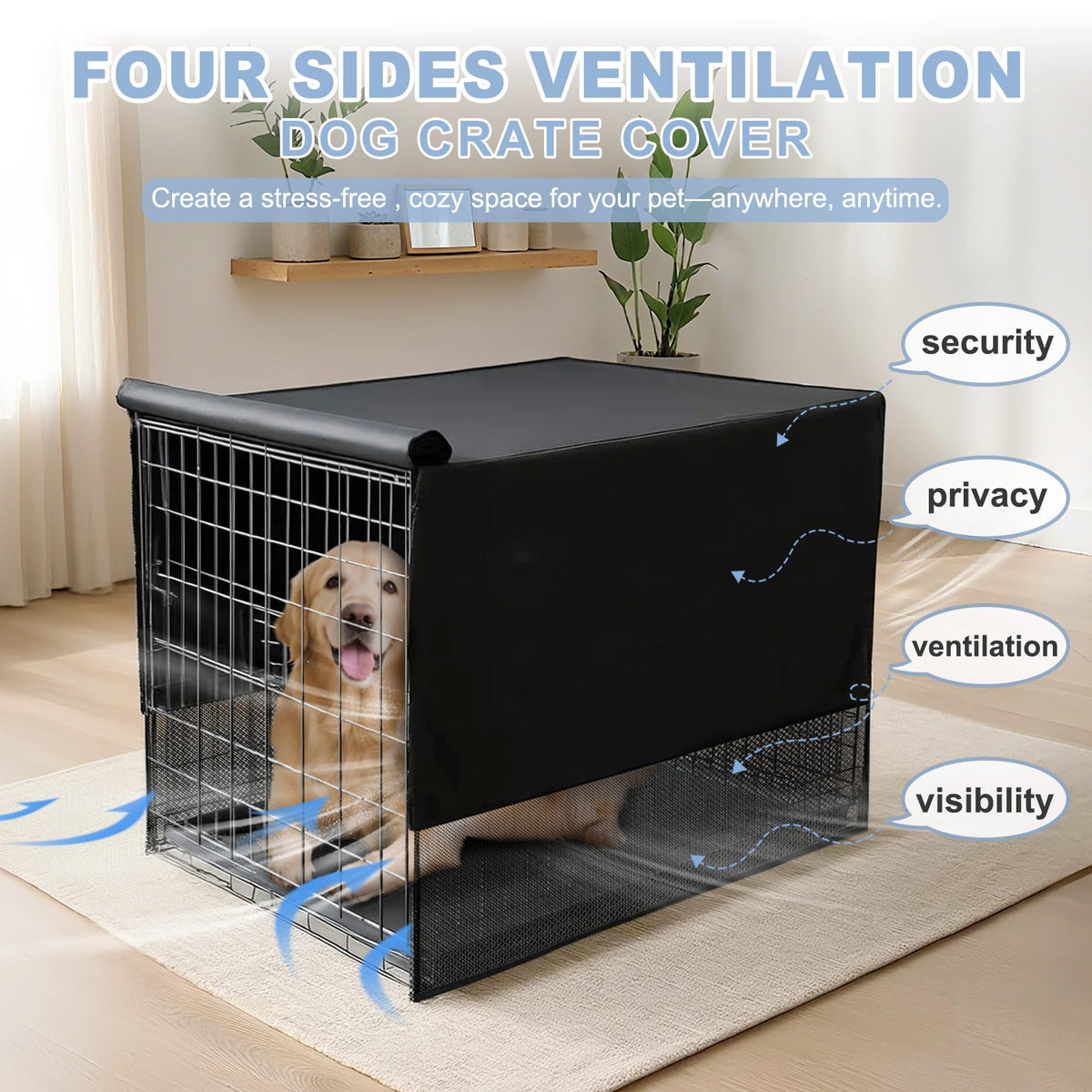 Breathable Dog Crate Cover (18"L x 12"W x 14"H / Black)