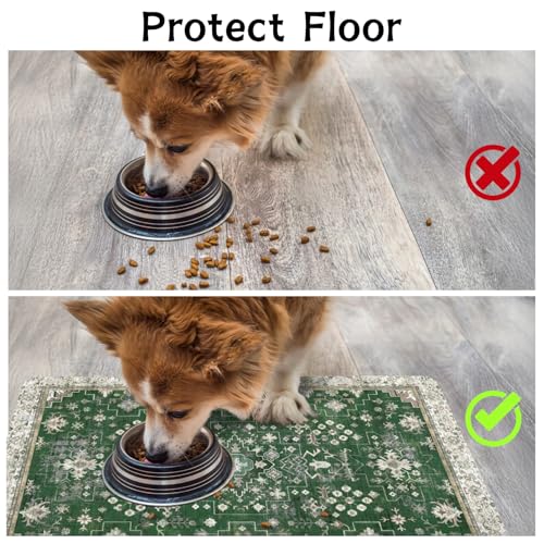 Pet Food Mats for Floor (Dark Green / 30"l X 17"w)