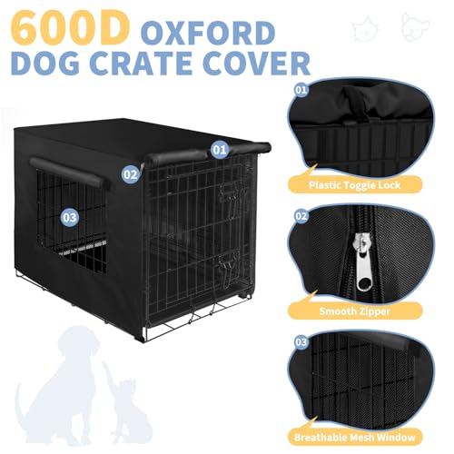 Dog Crate Cover Waterproof Kennel Cover (30.0"L x 19.0"W x 21.0"H / Black with Window)