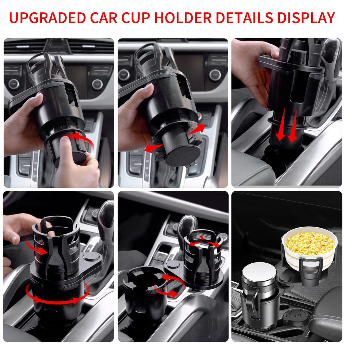 Cup Holder Expander for car 2 in 1 Multifunctional Car Cup Holder Extender Adapter with Adjustable Base Compatible with Hydro Flask (L)