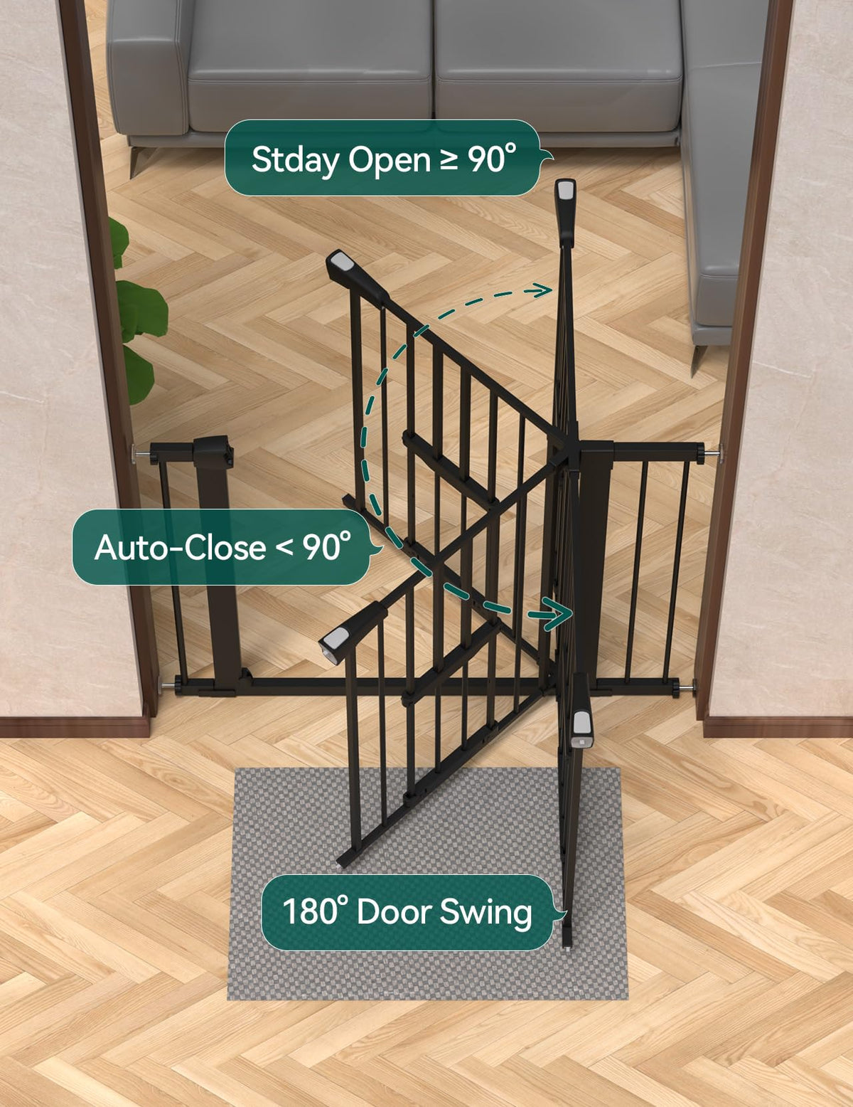 36" Tall Dog Gate with Cat Door (Black / 29-48" Wide, 36" Tall)