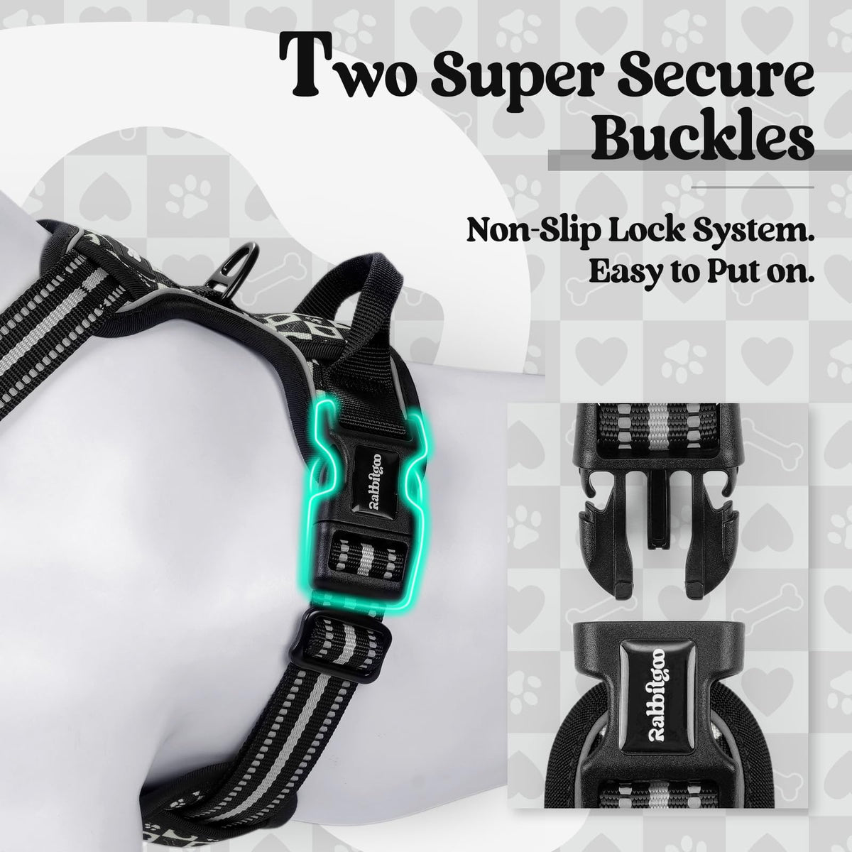 Dog Harness No Pull for Large Dogs with 2 Leash Clips (Small / Black Grid)