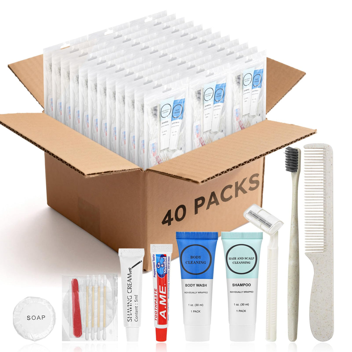 Toiletry Kits Homeless Personal Hygiene Care Package in Bulk (40 Pack)