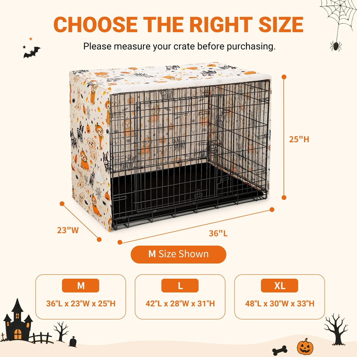 Halloween Pattern Dog Crate Cover (Orange Pup Print / 36.0"L x 23.0"W x 25.0"H)